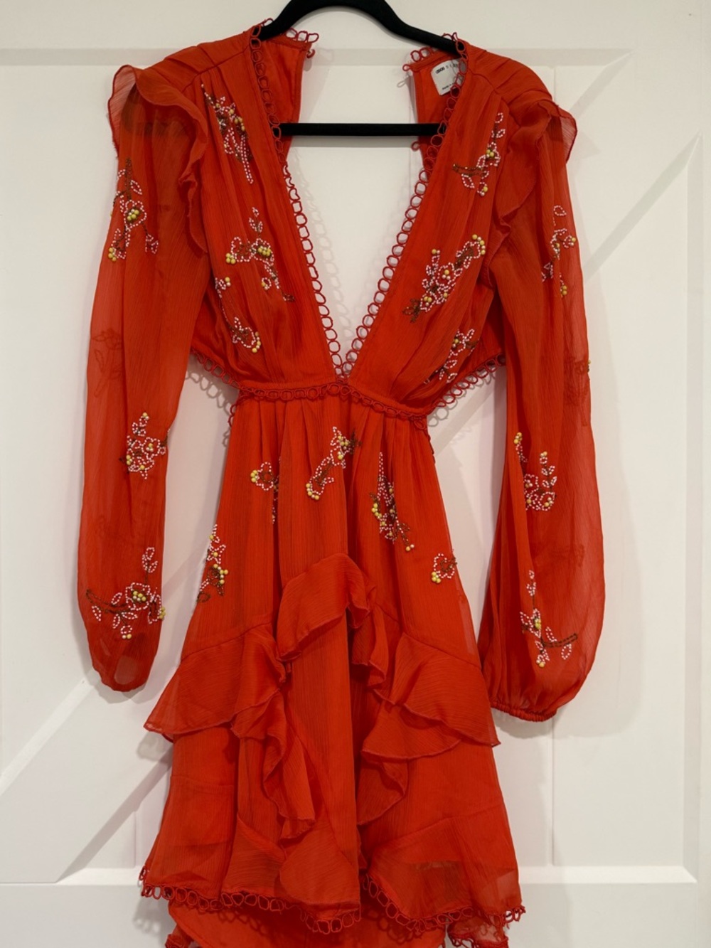 ASOS Orange Embroidered Ruffle Mini Dress - Picture 3 of 3
